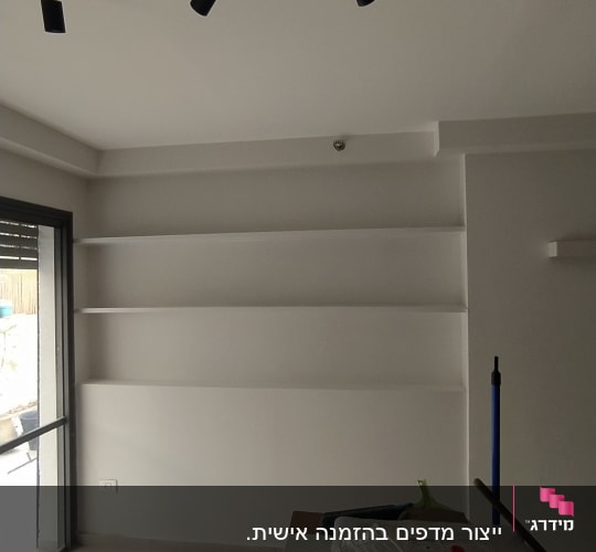 מדפים לבנים מותקנים על קיר